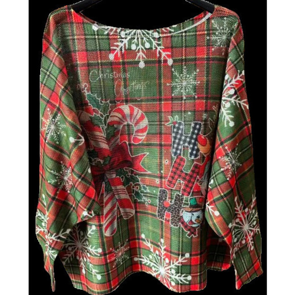 Loowie Sweaters - L253 Loowie Red Candy Cane Christmas Round Knit Printed Sweater One Size